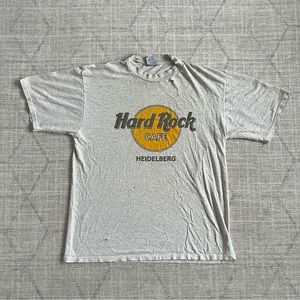 Vintage 1990s Hard Rock Cafe Heidelberg Men’s Light Grey Distressed Grunge Shirt